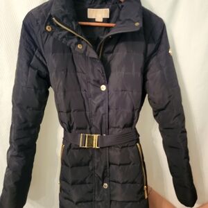 Michael Kors Black Puffer Coat with Gold Accents